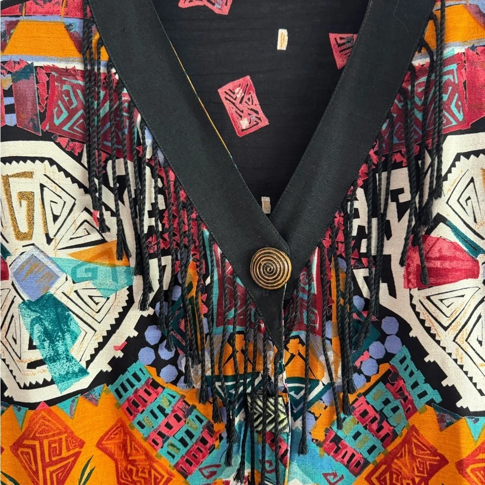 Vintage Marsha and Julio for Componix Boho Art Shirt 80s 90s Statement Top SZ 8 - Picture 9 of 12